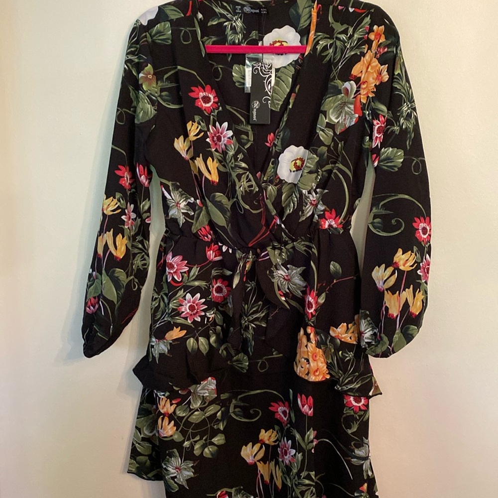 UGUEST Multicolor, Floral Print, V-neck Dress, Size: L